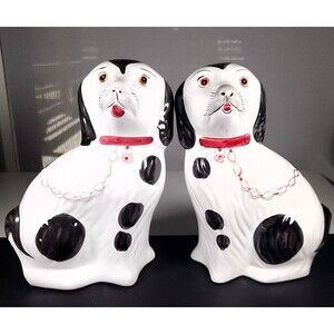 Vtg Staffordshire-Style Hand Painted Ceramic Spaniel 8" Mantel Dogs Portugal